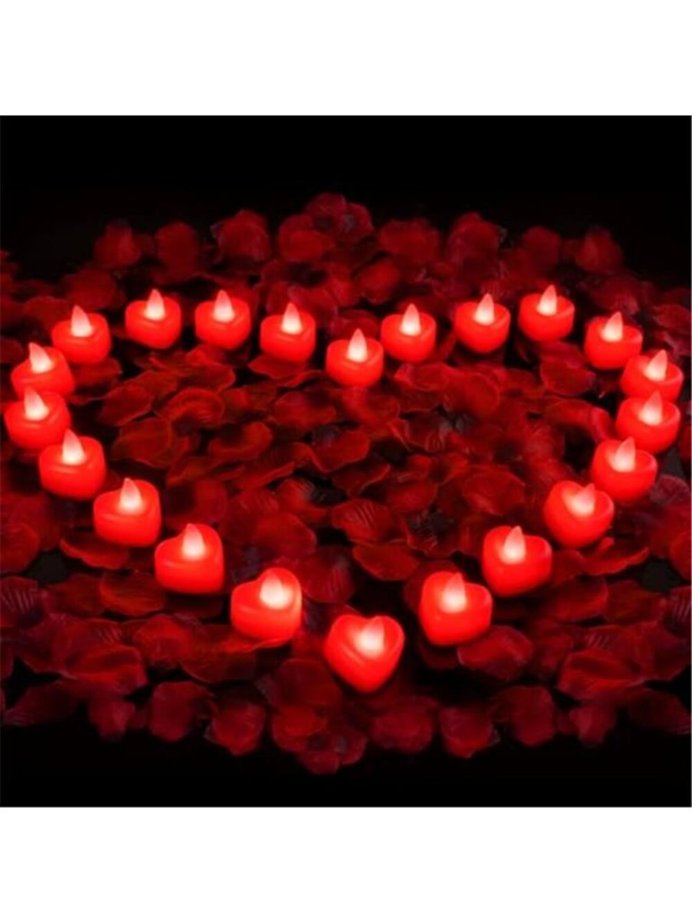 Heart LED Tea Lights Red Rose Petals Flameless Candles Valentines Wedding Decor